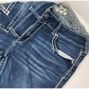 Ariat REAL Denim Jeans Womens 33R Bootcut Mid Rise Boot Entwined 32" Inseam Blue